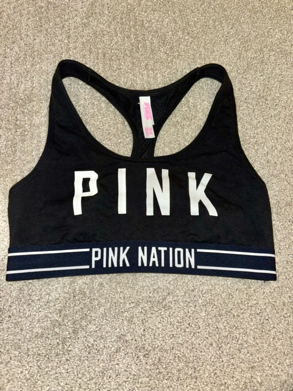 PINK Victoria's Secret Black Sports Bra with White Logo - Picture 1 of 1